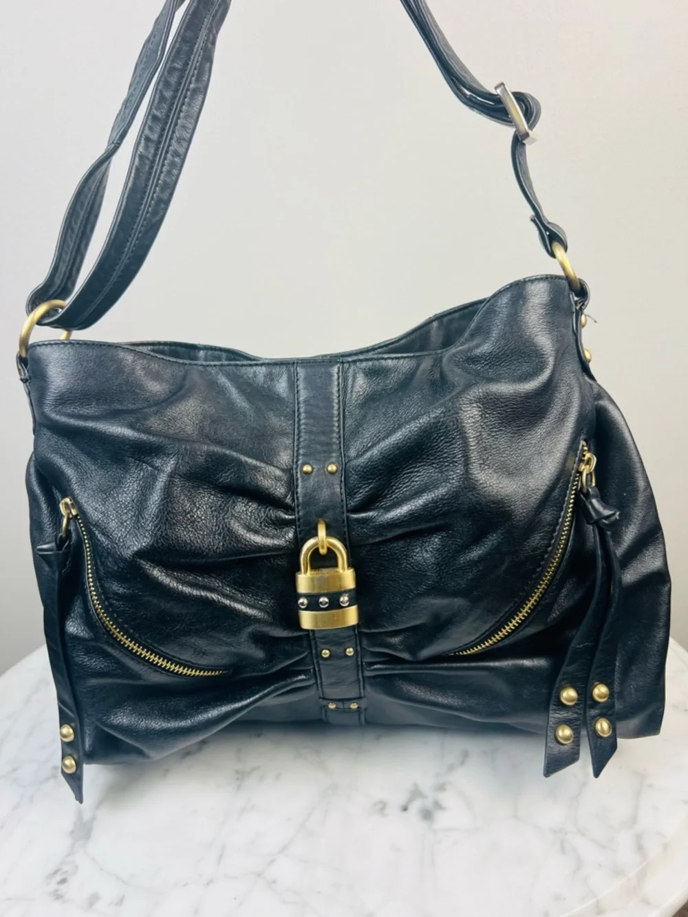 Steven by Steve Madden Black Leather Shoulder Bag – Hobo / Satchel Style - Picture 5 of 15